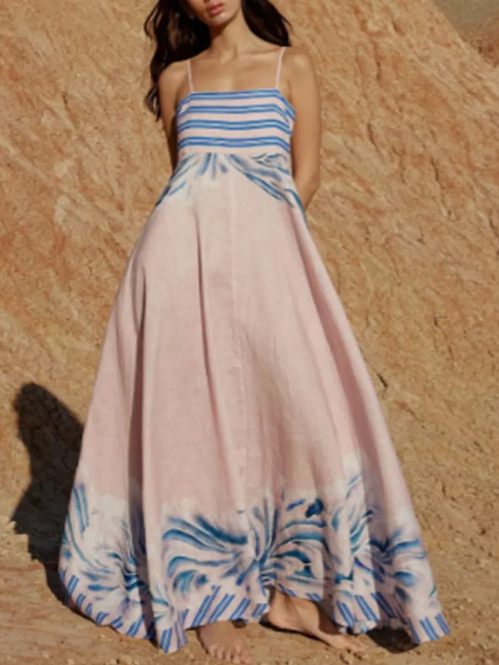 Striped Print Spaghetti Strap Maxi Dress, image 2