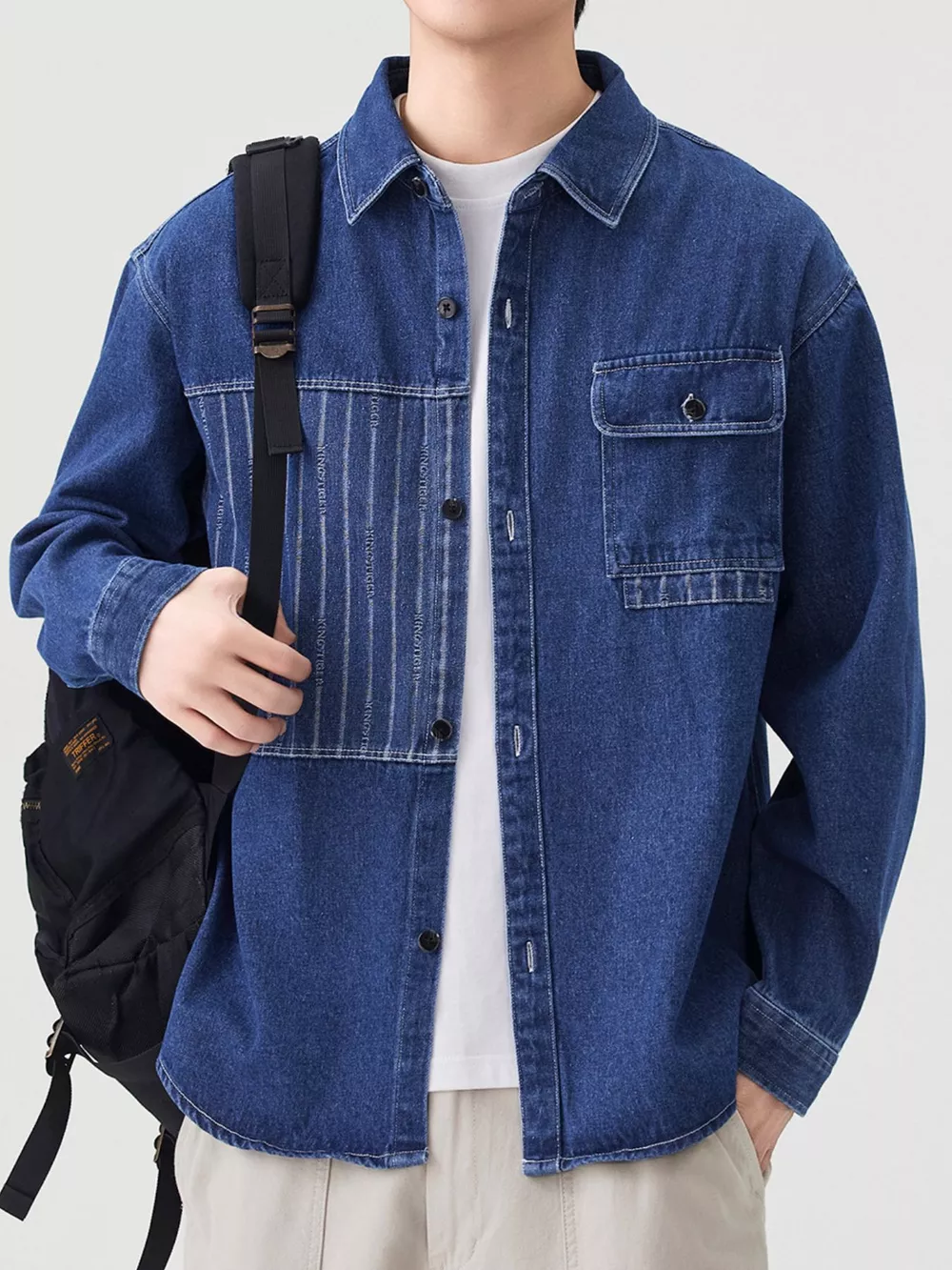Men's Plus Size Button Up Casual Denim Shirt, image 2