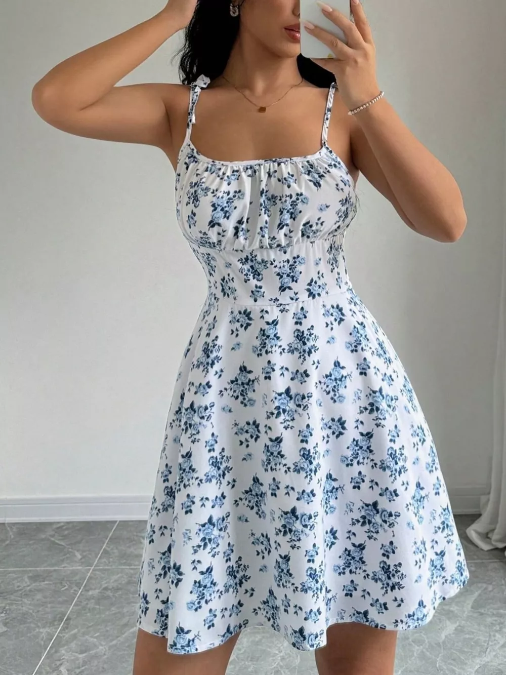 Floral Print Spaghetti Strap A-Line Mini Dress, image 4