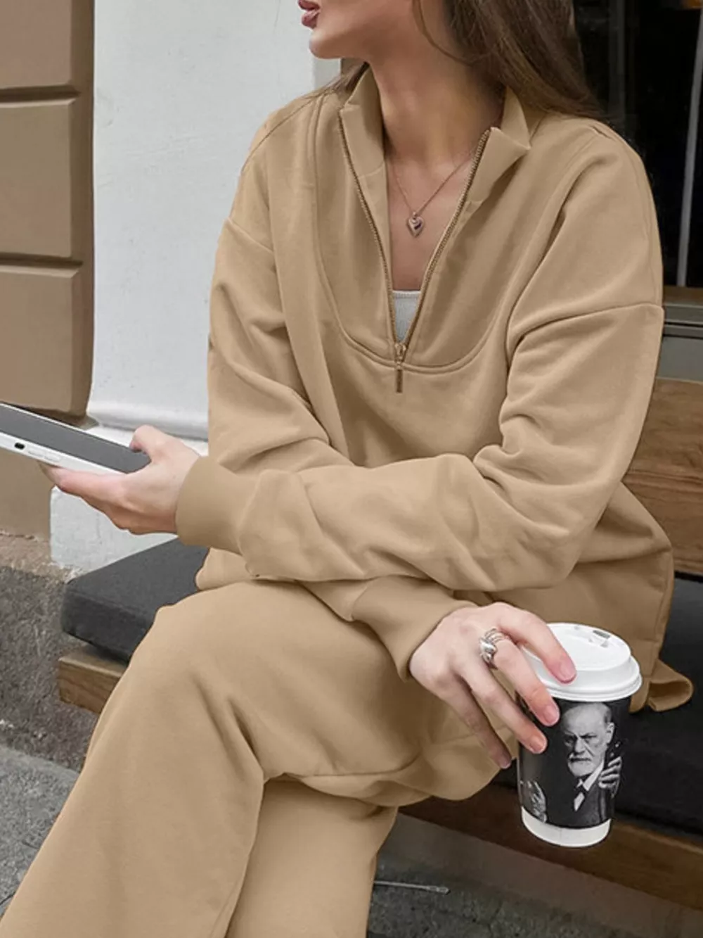 Quarter Zip Long Sleeve Top and Pants Set, image 6