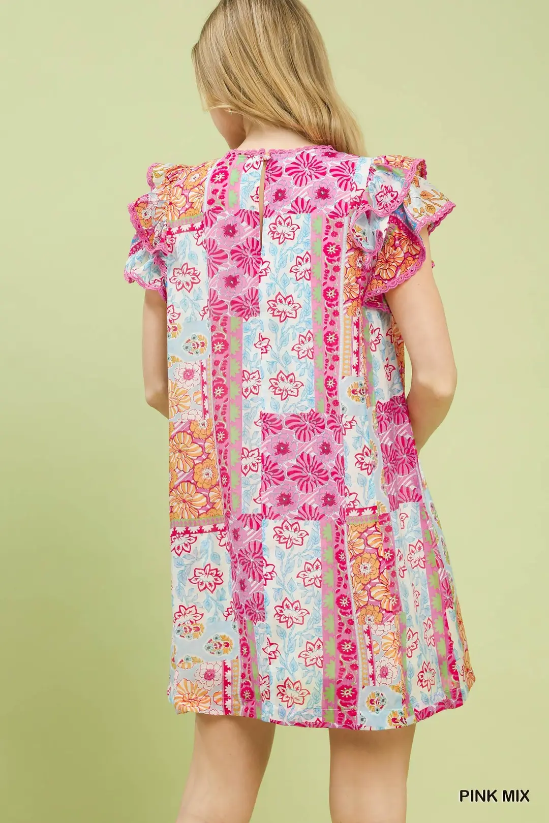 Mix Patchwork Flutter Sleeve Mini Dress, image 3