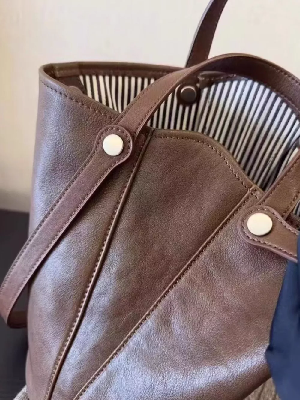 Leather Bucket Tote Bag, image 3