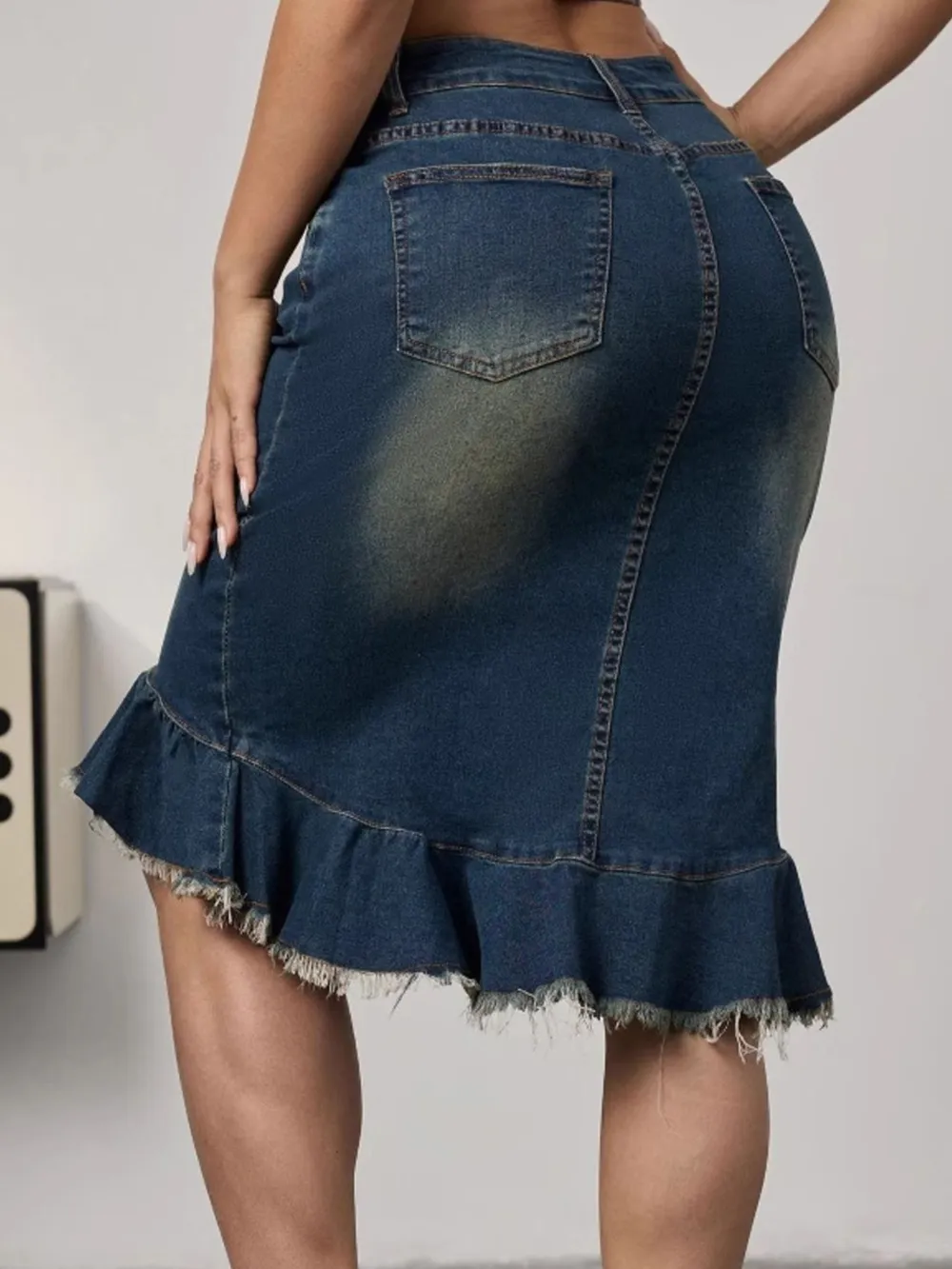 Raw Hem Mermaid Denim Skirt, image 5
