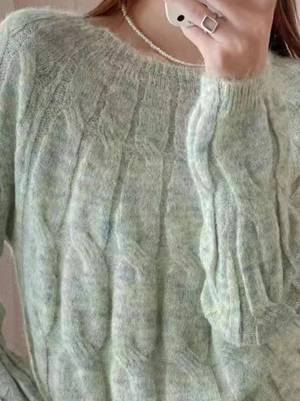 Cable-Knit Round Neck Sweater, image 6