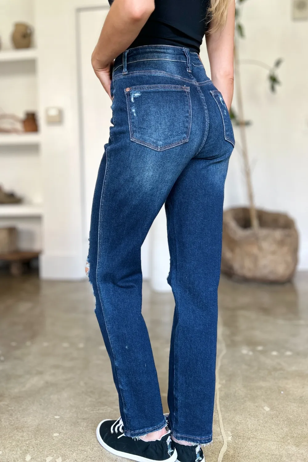 Full Size High Waist Rigid Magic Heavy Destroy Straight Jeans, image 12
