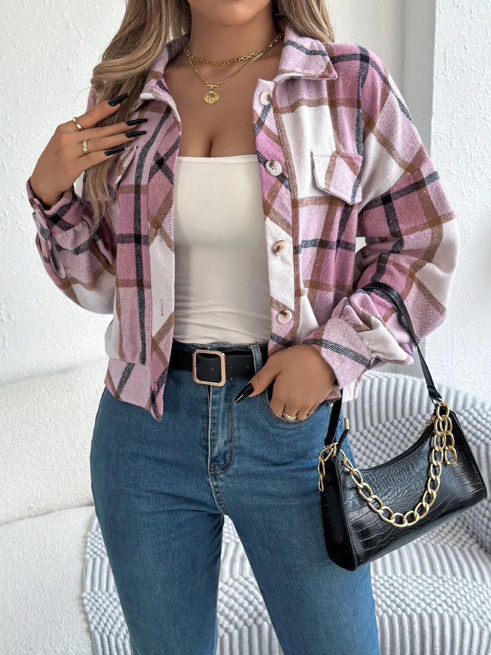 Plaid Button Up Long Sleeve Jacket, image 19