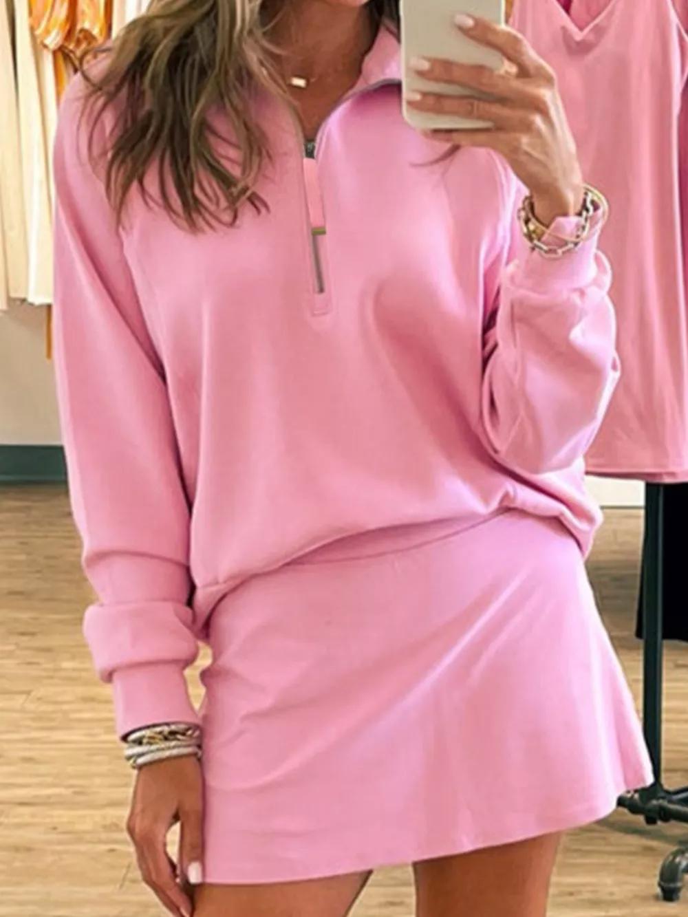 Half Zip Long Sleeve Top and Mini Skirt 2pcs Outfit, image 8