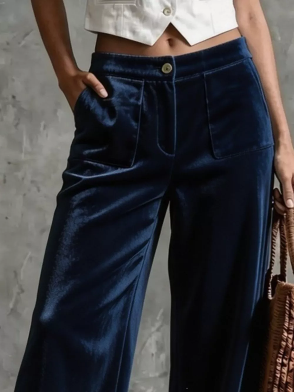 Full Size High-Waisted Wide-Leg Velvet Pants with Front Pockets Plus Size, image 6