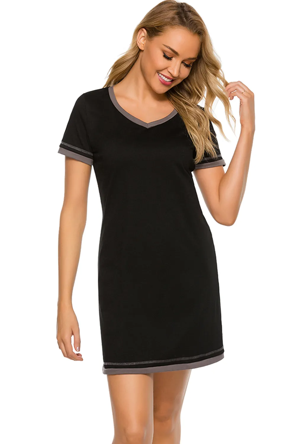 Contrast Trim Short Sleeve Lounge Dress, image 24