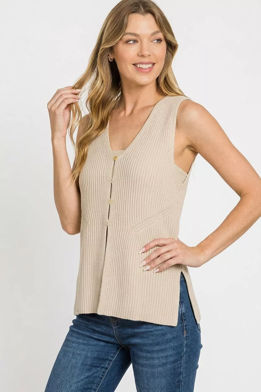 4 Buttons Ribbed Sweater Vest, image 3