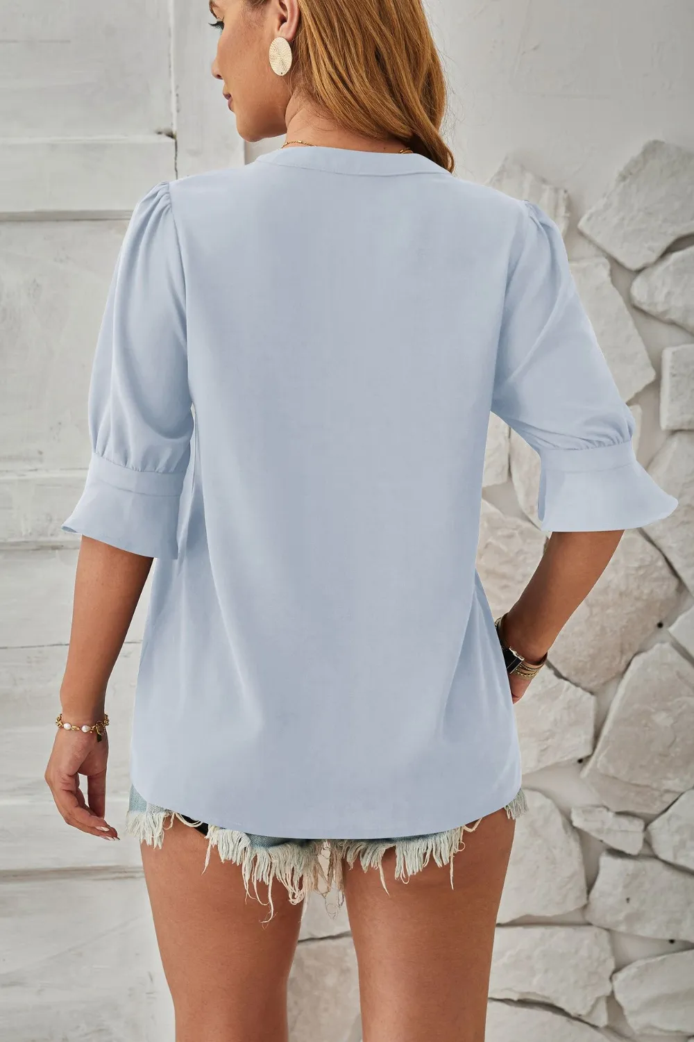 Notched Half Sleeve Blouse, image 14