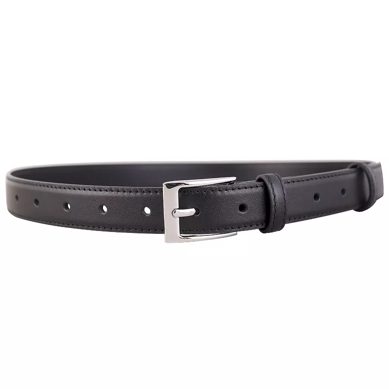 Classic Leather Skinny Belt with Silver Buckle, image 4