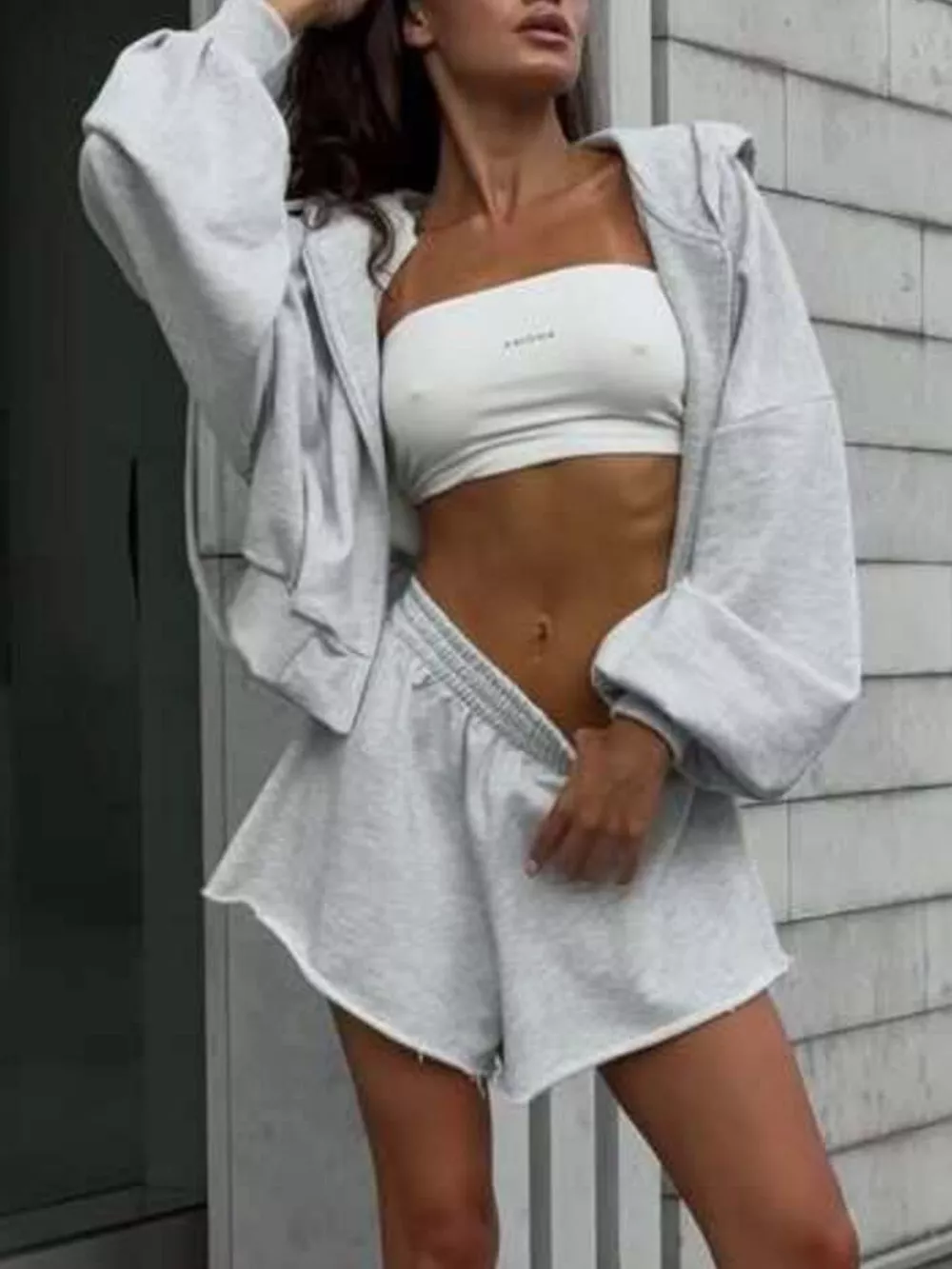Zip Up Long Sleeve Outerwear and Shorts Set, image 3