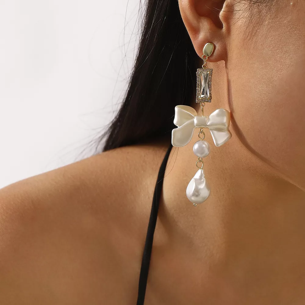 Bowknot Pearl Drop Earrings, image 3