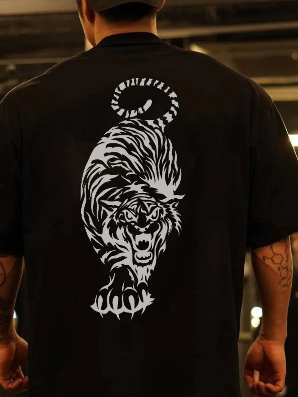 Men's Plus Size Tiger Round Neck Short Sleeve T-Shirt, image 4