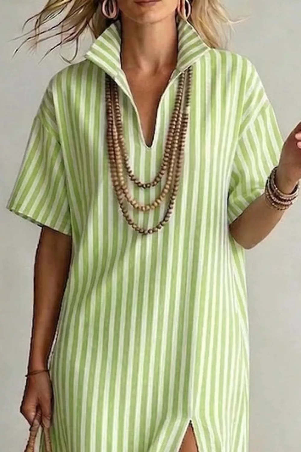 Striped High Slit Maxi Dress, image 3