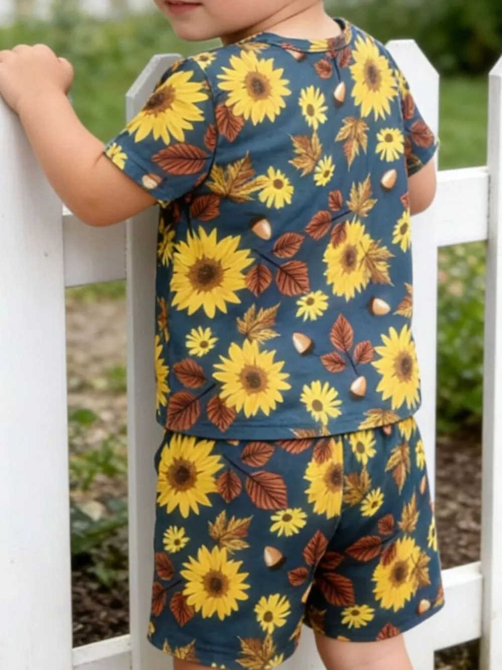 Children's Sunflower & Autumn Leaves Print Tee and Shorts Set, image 3