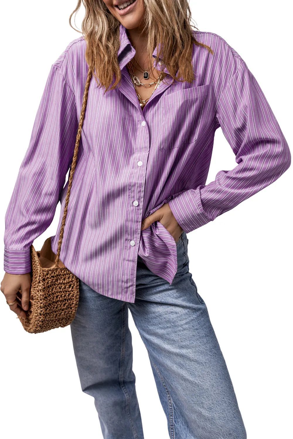 Striped Button Up Long Sleeve Shirt, image 29
