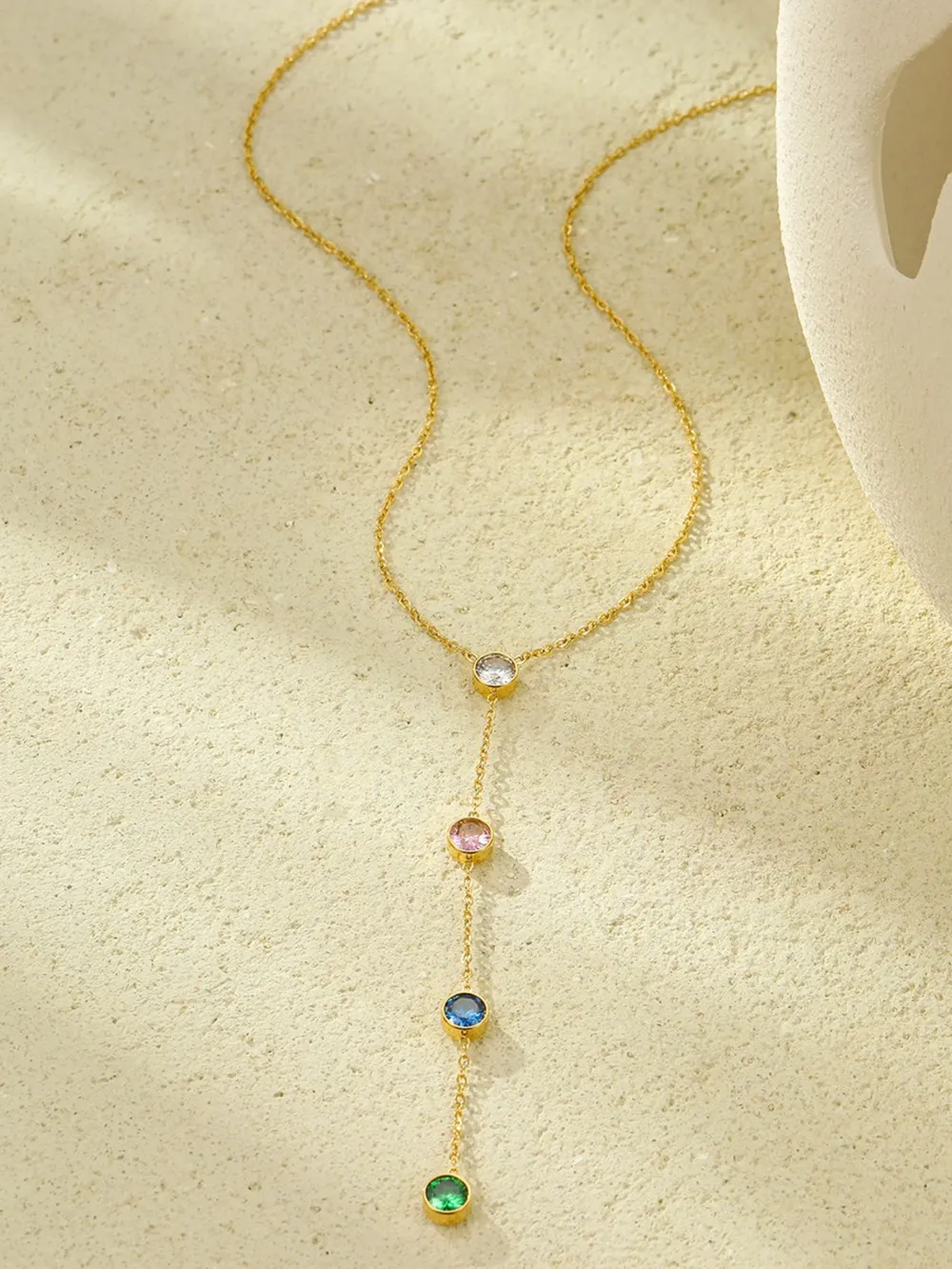 18K Gold-Plated Stainless Steel Zircon Y-Drop Necklace, image 3
