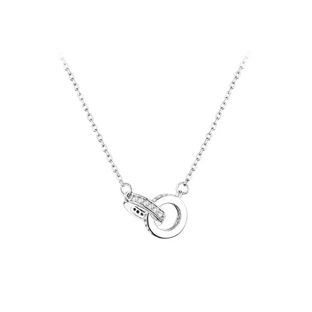 925 Sterling Silver Double Circle Pendant Necklace, image 8