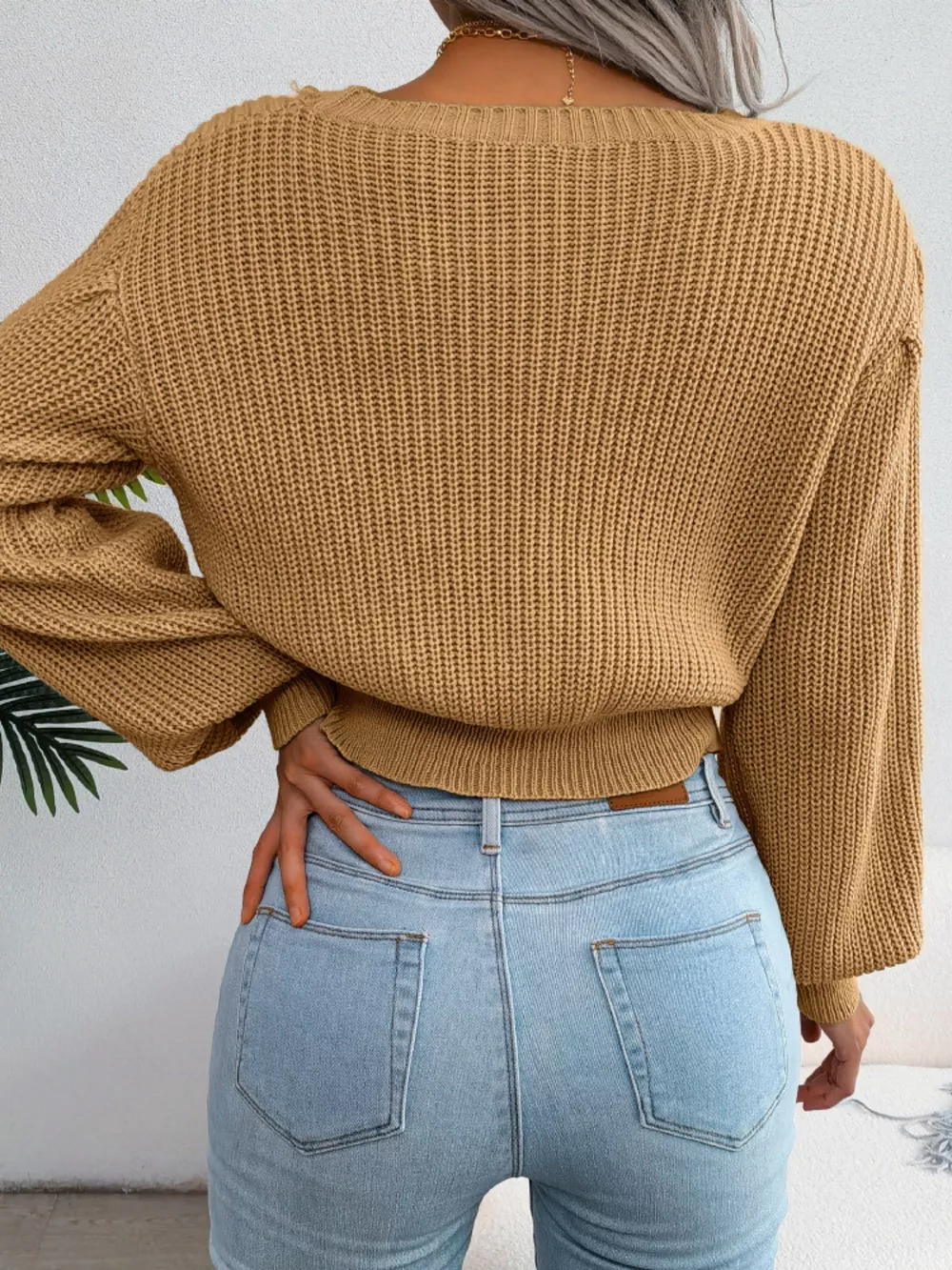 Cable Knit Round Neck Cropped Sweater, image 14