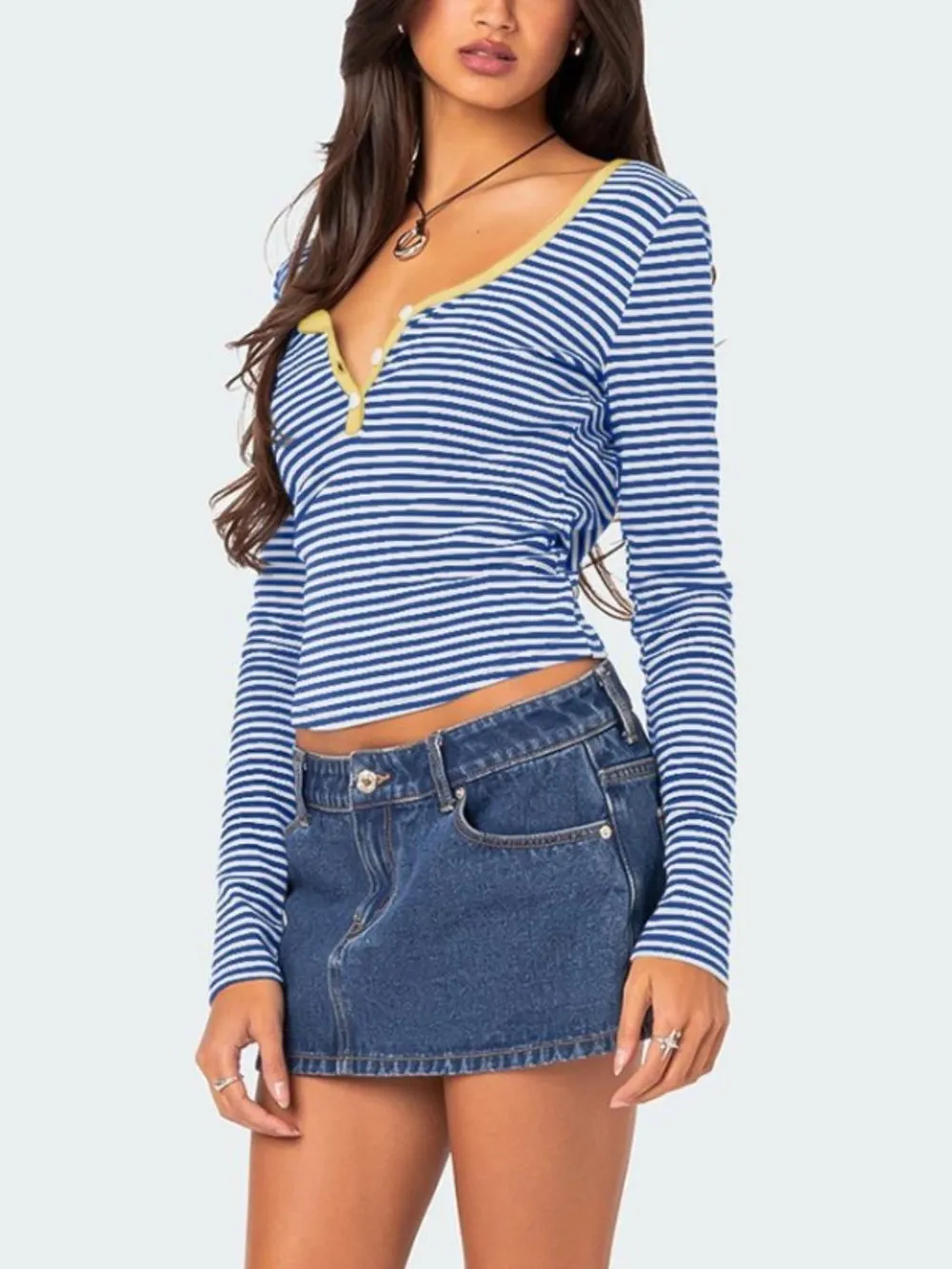 Buttoned Striped Long Sleeve T-Shirt, image 15