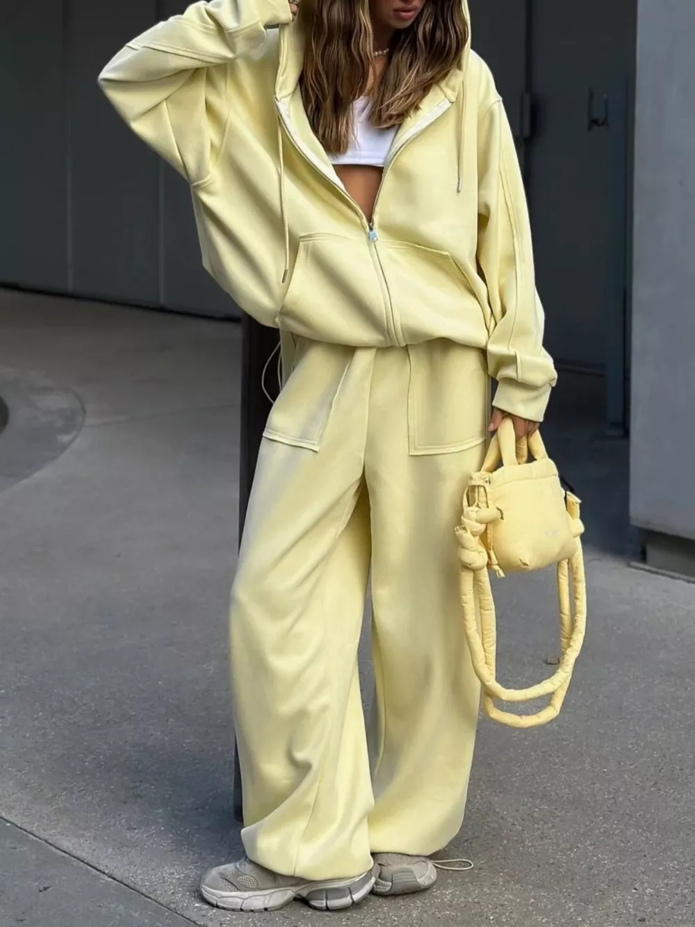 Oversized Zip-Up Hoodie and Wide-Leg Pants Set, image 26