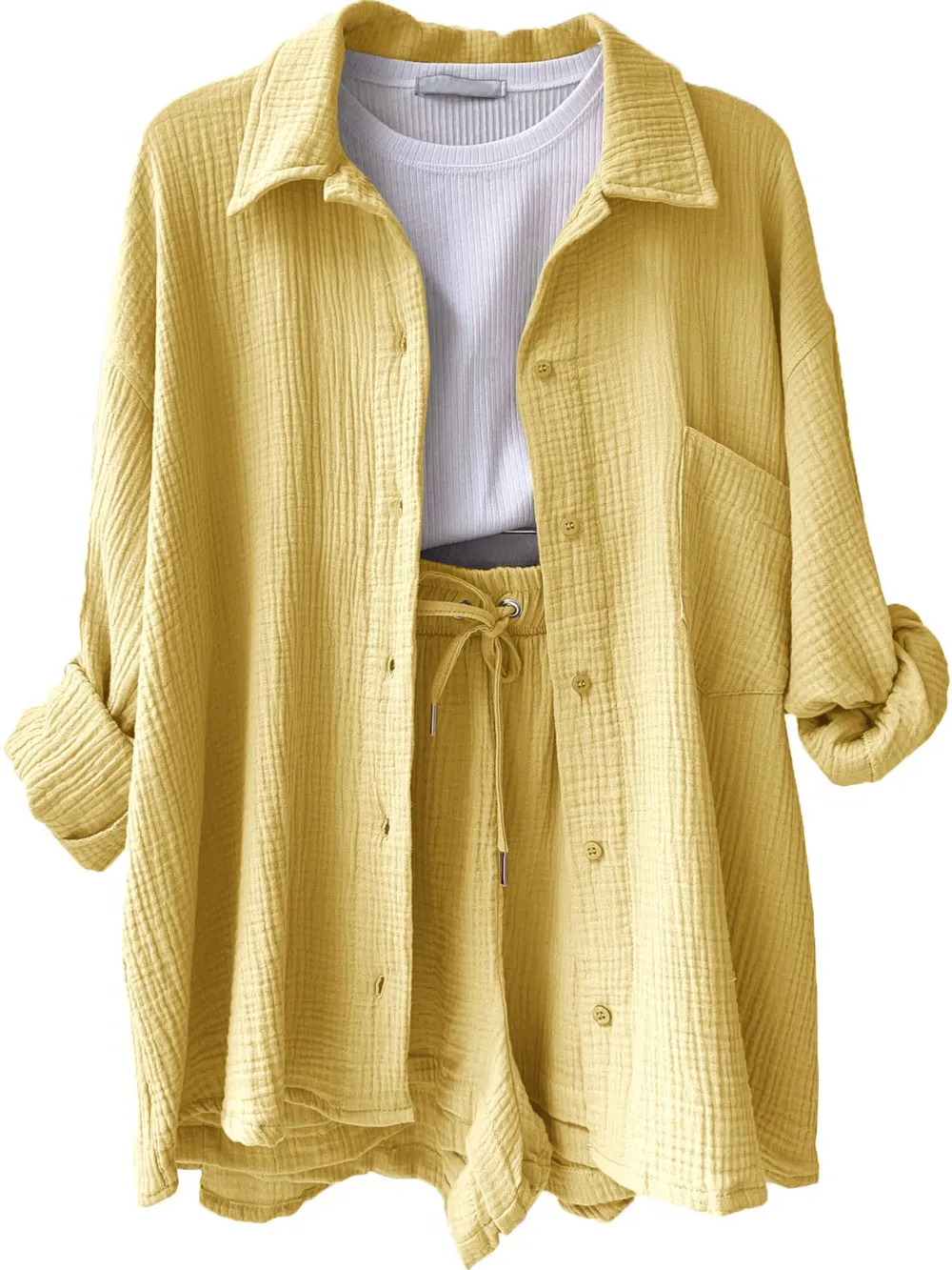 Textured Button Up Shirt and Shorts Set, image 25