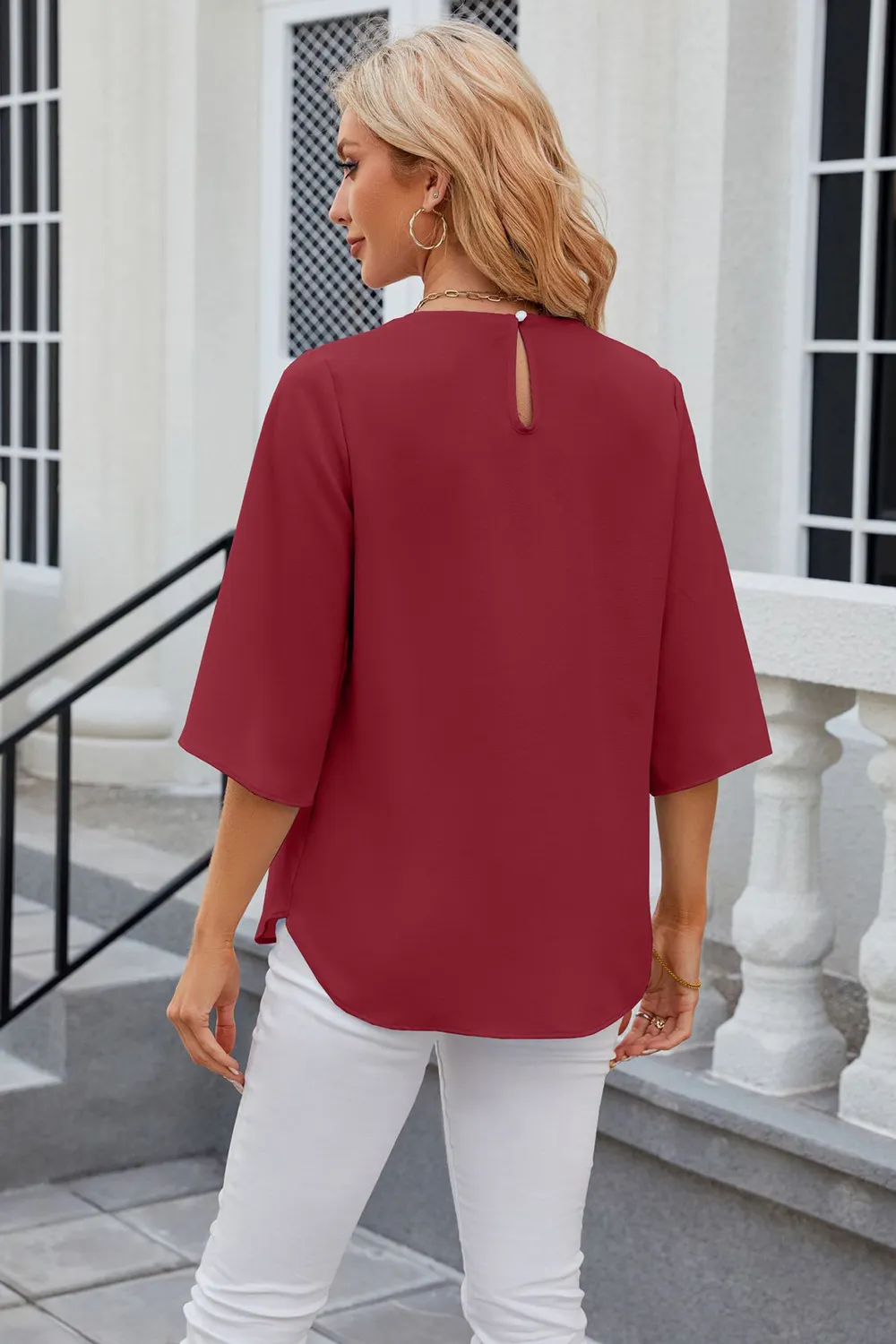 Round Neck Slit Half Sleeve Top, image 3