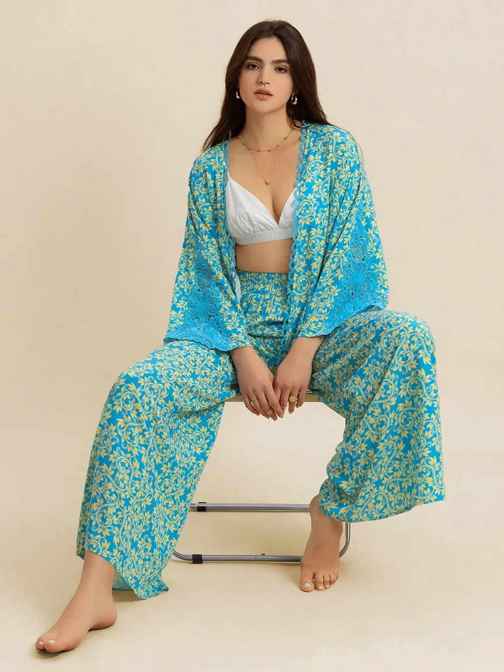 Open Front Printed Top and Pants Set, image 7