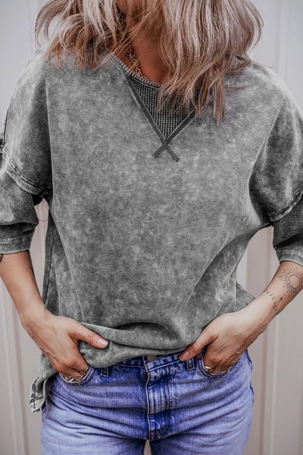 Mineral Wash Drop Shoulder Round Neck T-Shirt, image 12