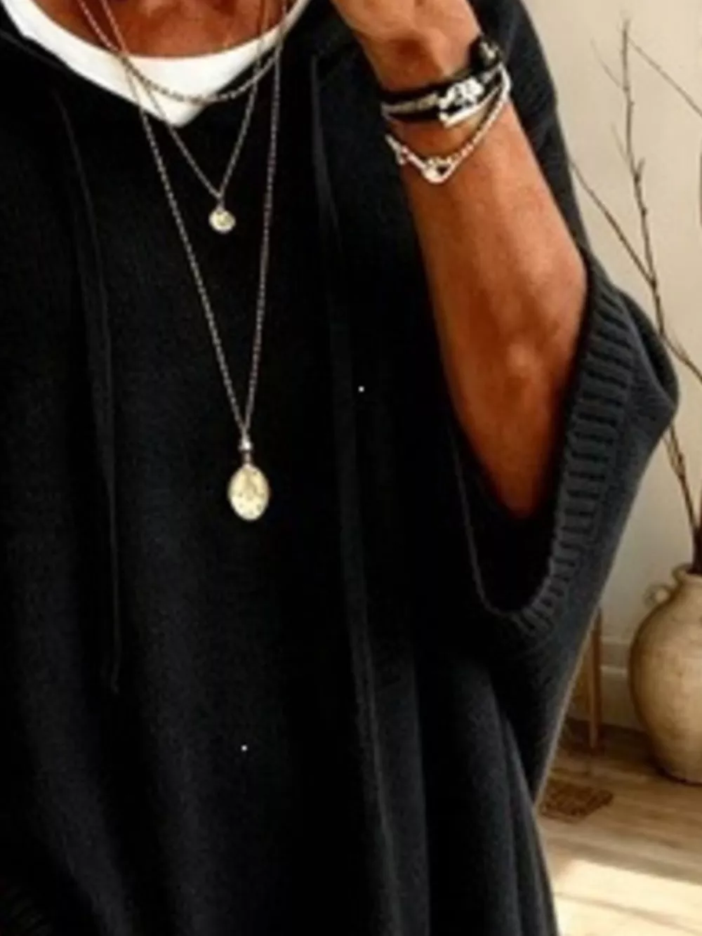 Full Size Drawstring 3/4 Sleeve Hooded Sweater Plus Size, image 4