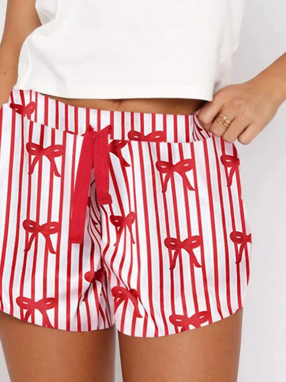 Printed Round Neck Short Sleeve Top and Drawstring Shorts Set, image 7