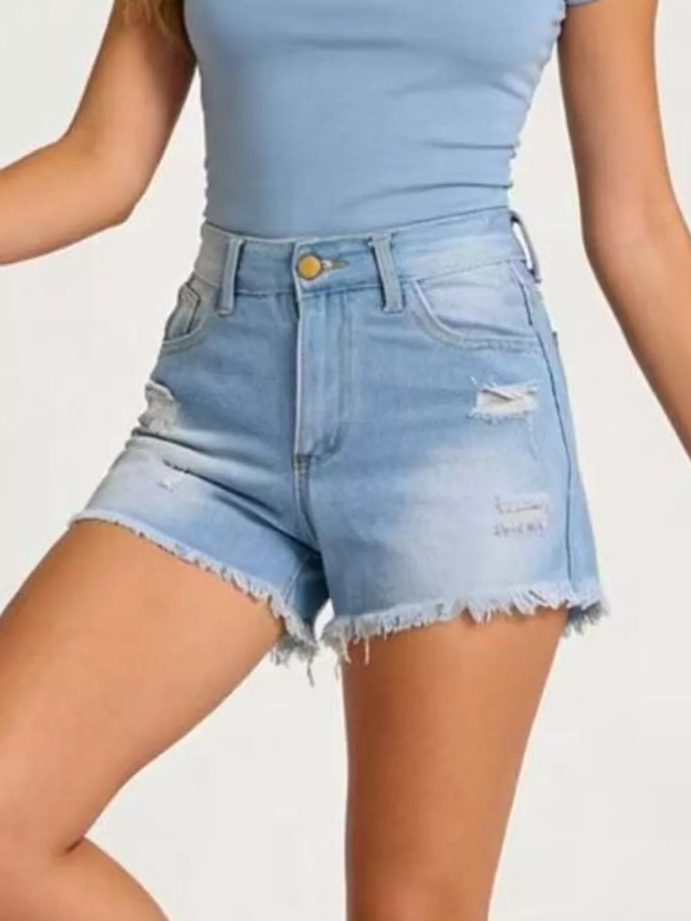 Distressed Frayed Hem Denim Shorts, image 13