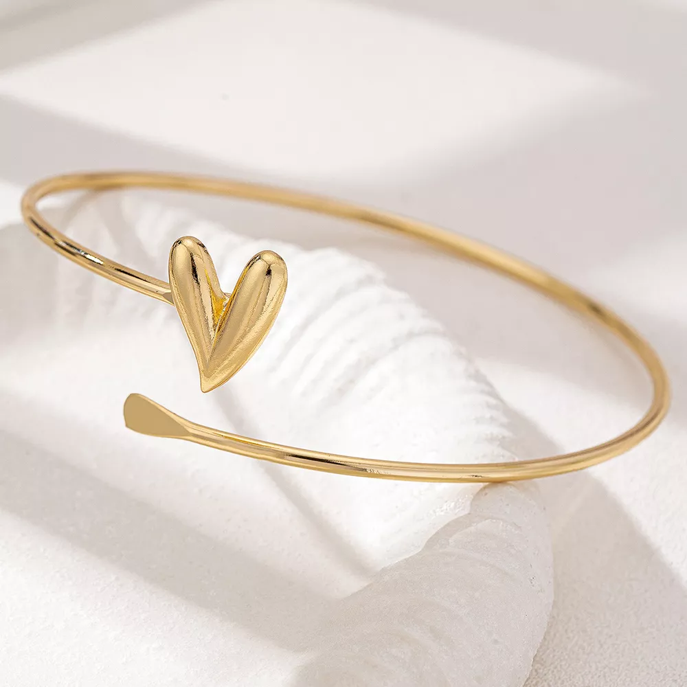 18K Gold-Plated Heart Adjustable Open Bracelet, image 5
