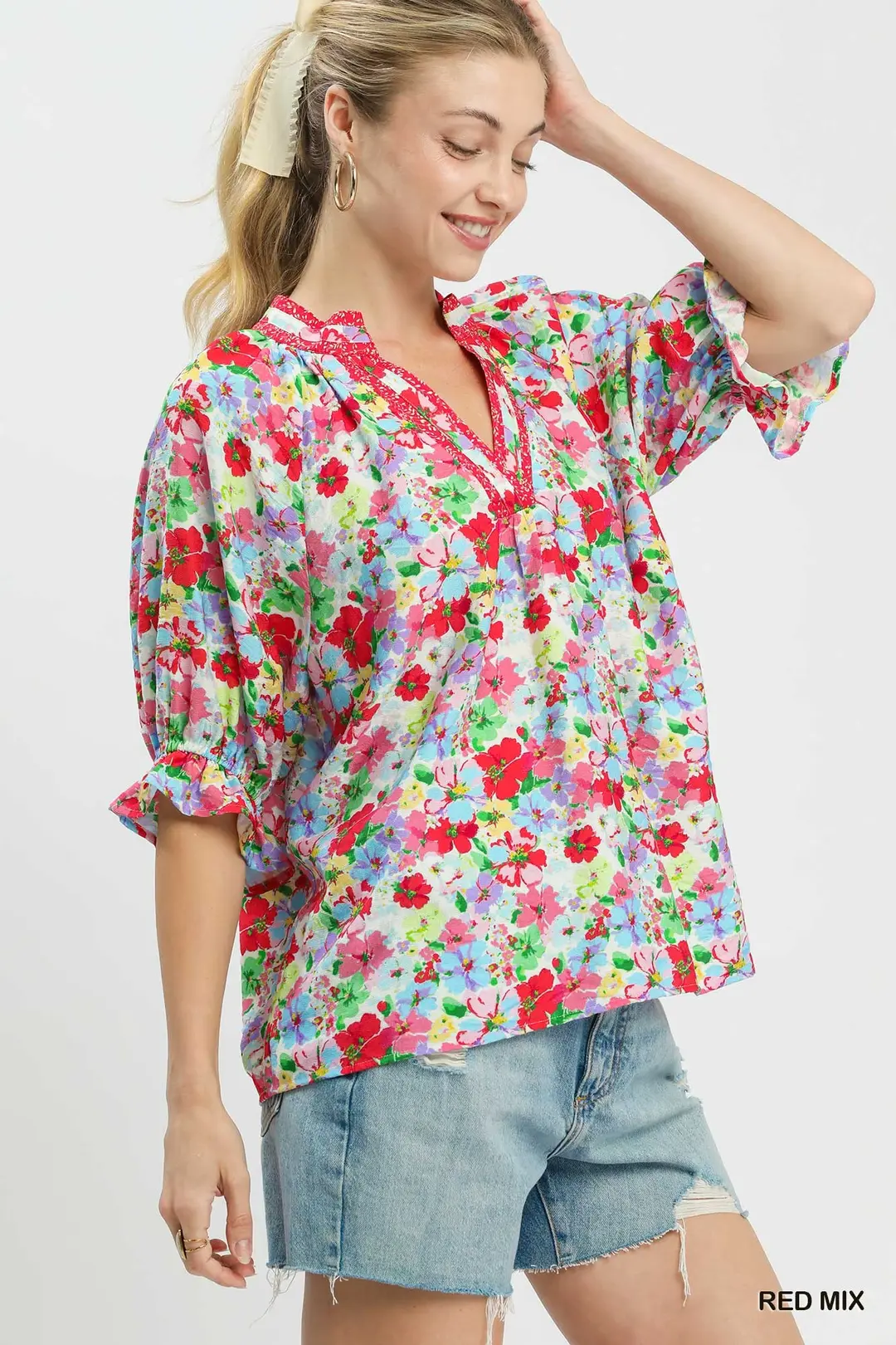 Mix Floral Print Ruffle Top, image 2