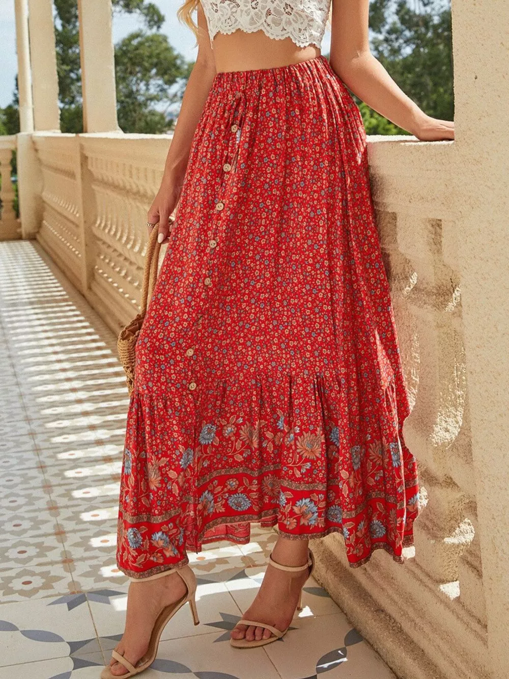 Floral Print Slit Skirt, image 19