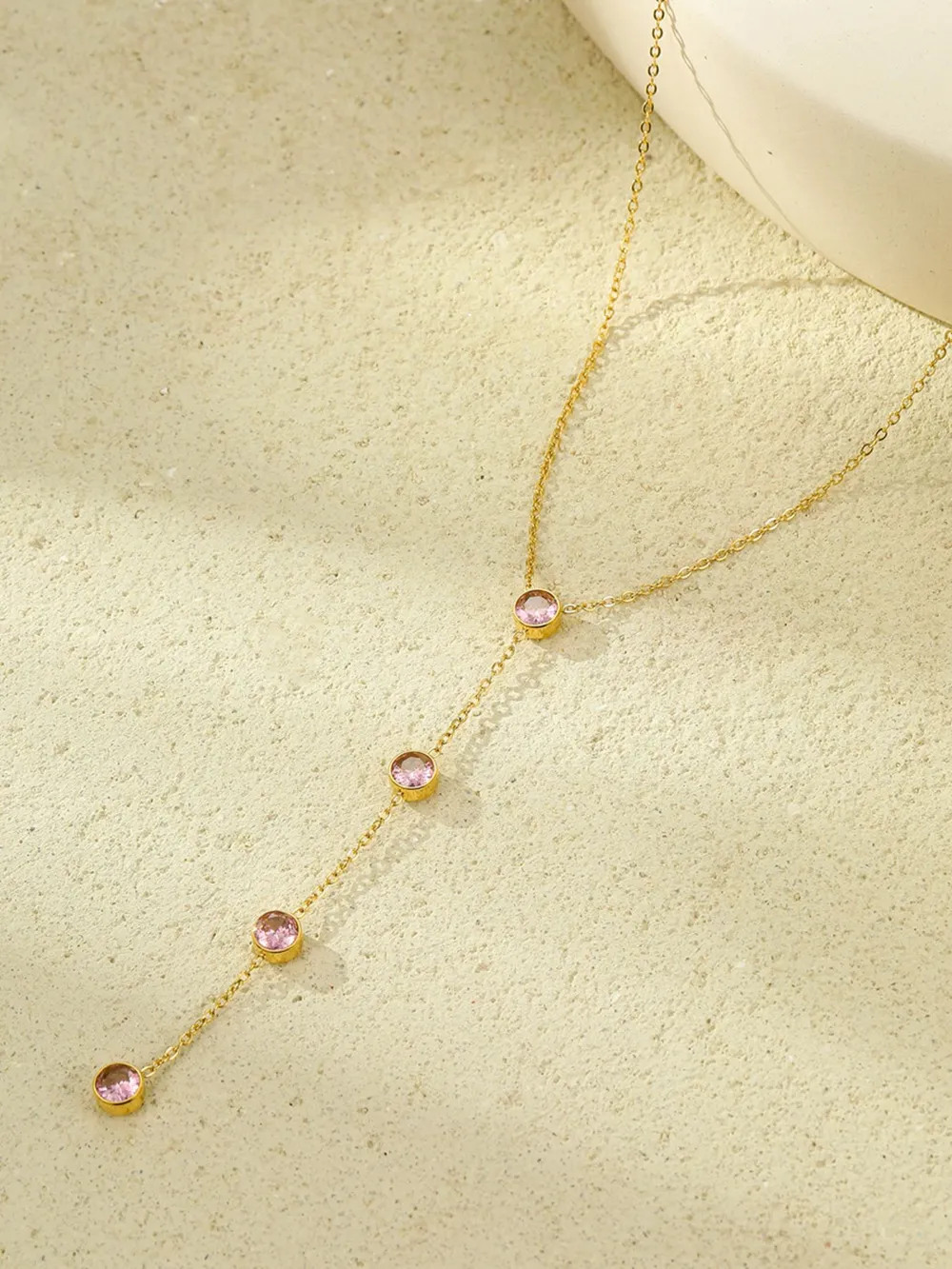 18K Gold-Plated Stainless Steel Zircon Y-Drop Necklace, image 4