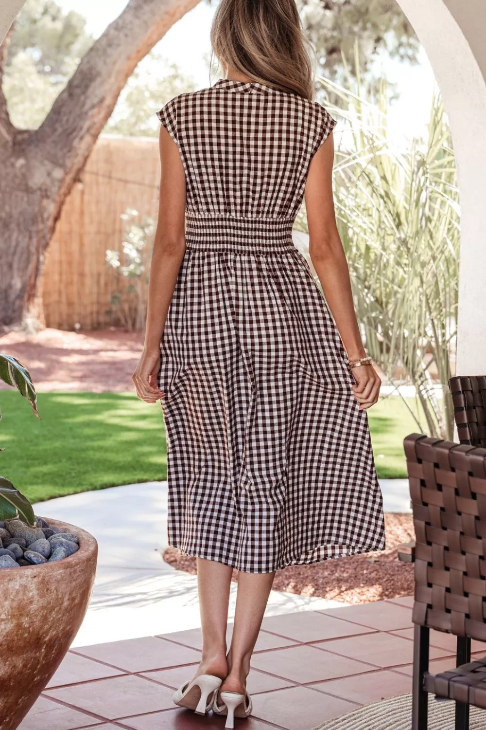 Gingham Zip-Front Midi Dress, image 5
