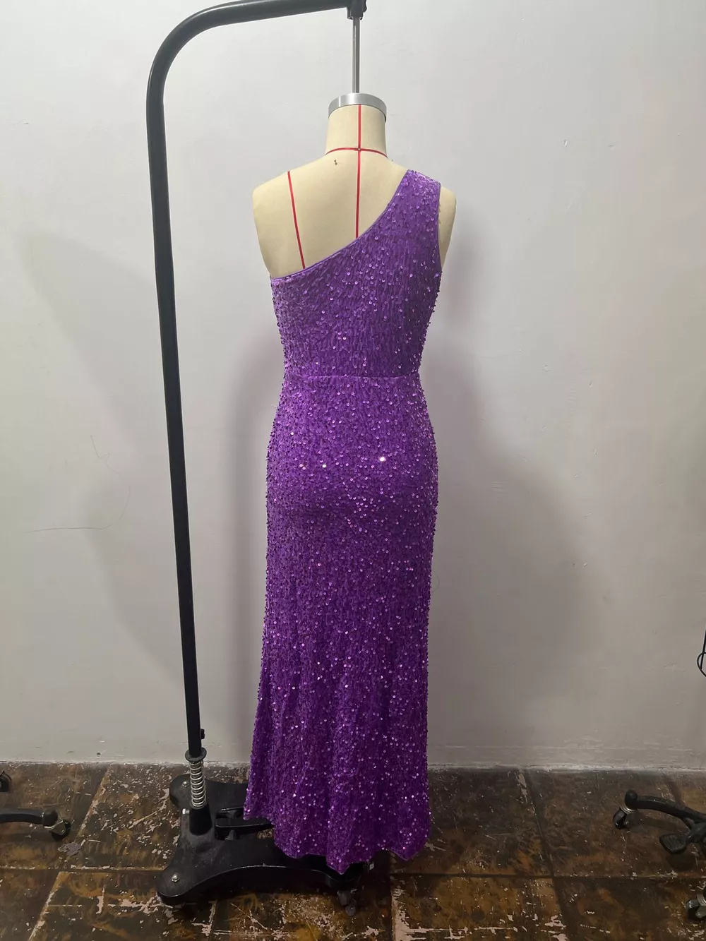 One-Shoulder Ruched Sequin High-Slit Evening Dress, image 44