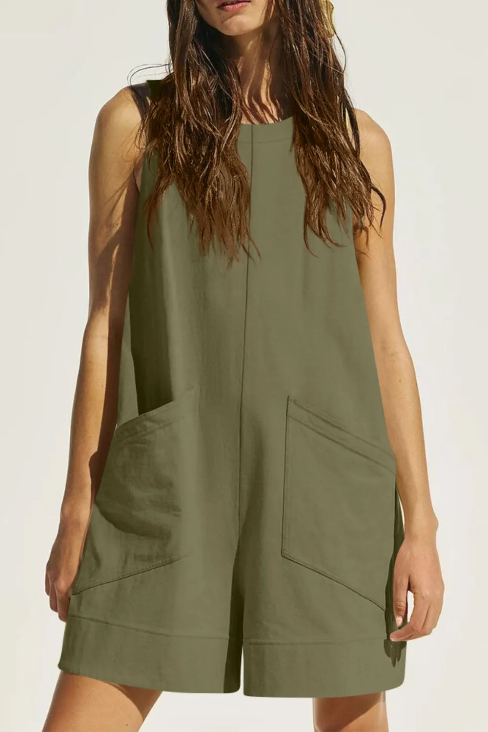 Round Neck Sleeveless Romper with Pockets, image 5