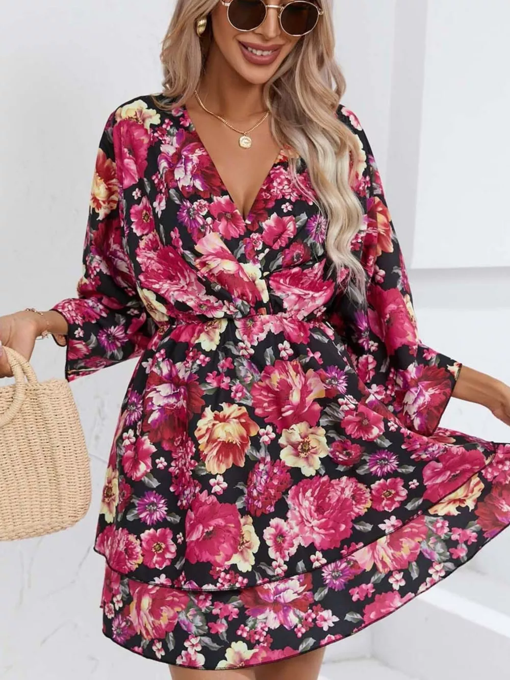 Floral Print Layered Ruffle Hem Mini Dress, image 12