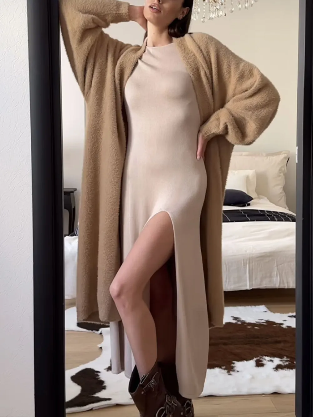 Fuzzy Open Front Solid Color Cardigan, image 7