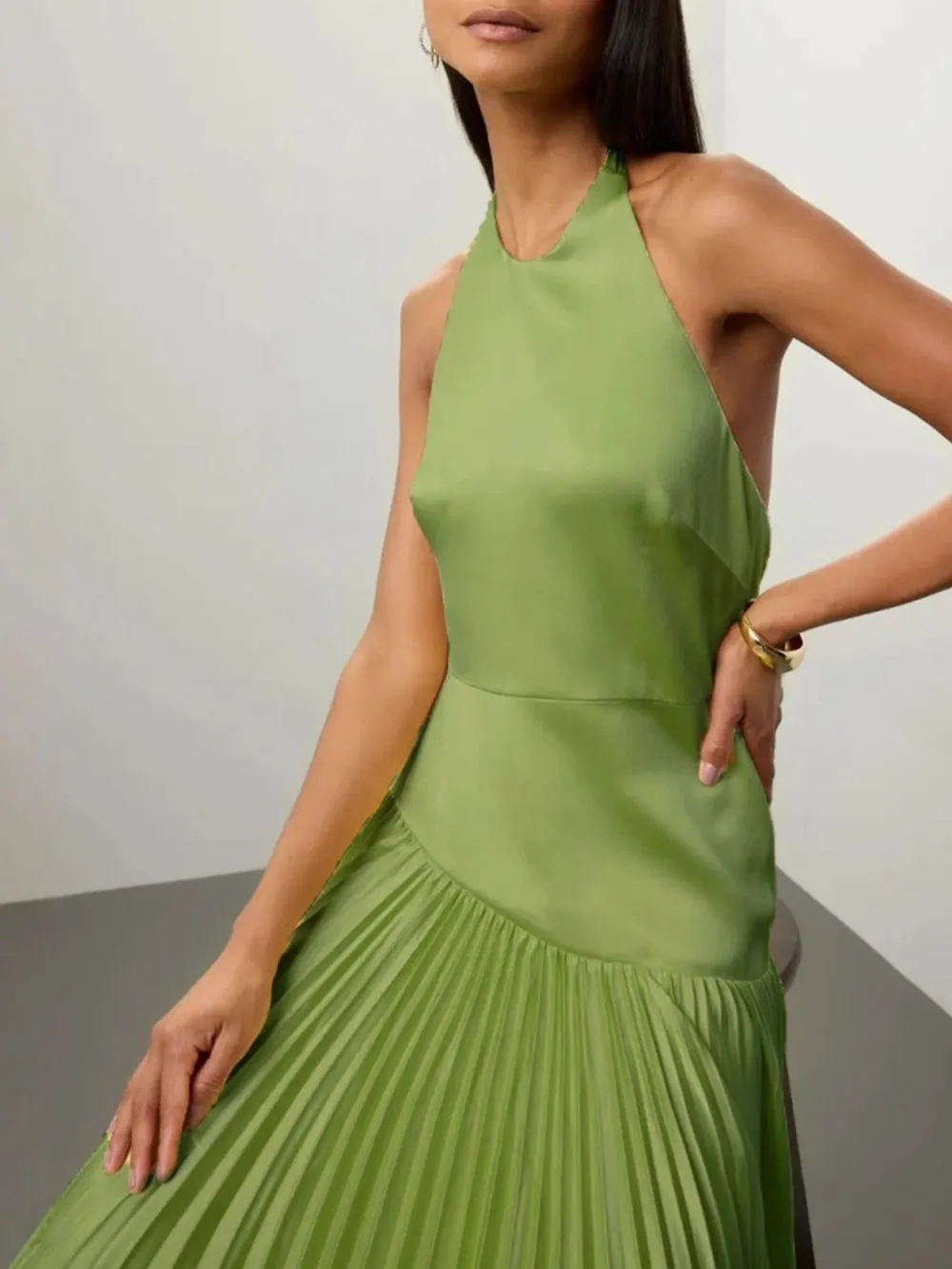 Pleated Halter Neck Maxi Dress, image 11