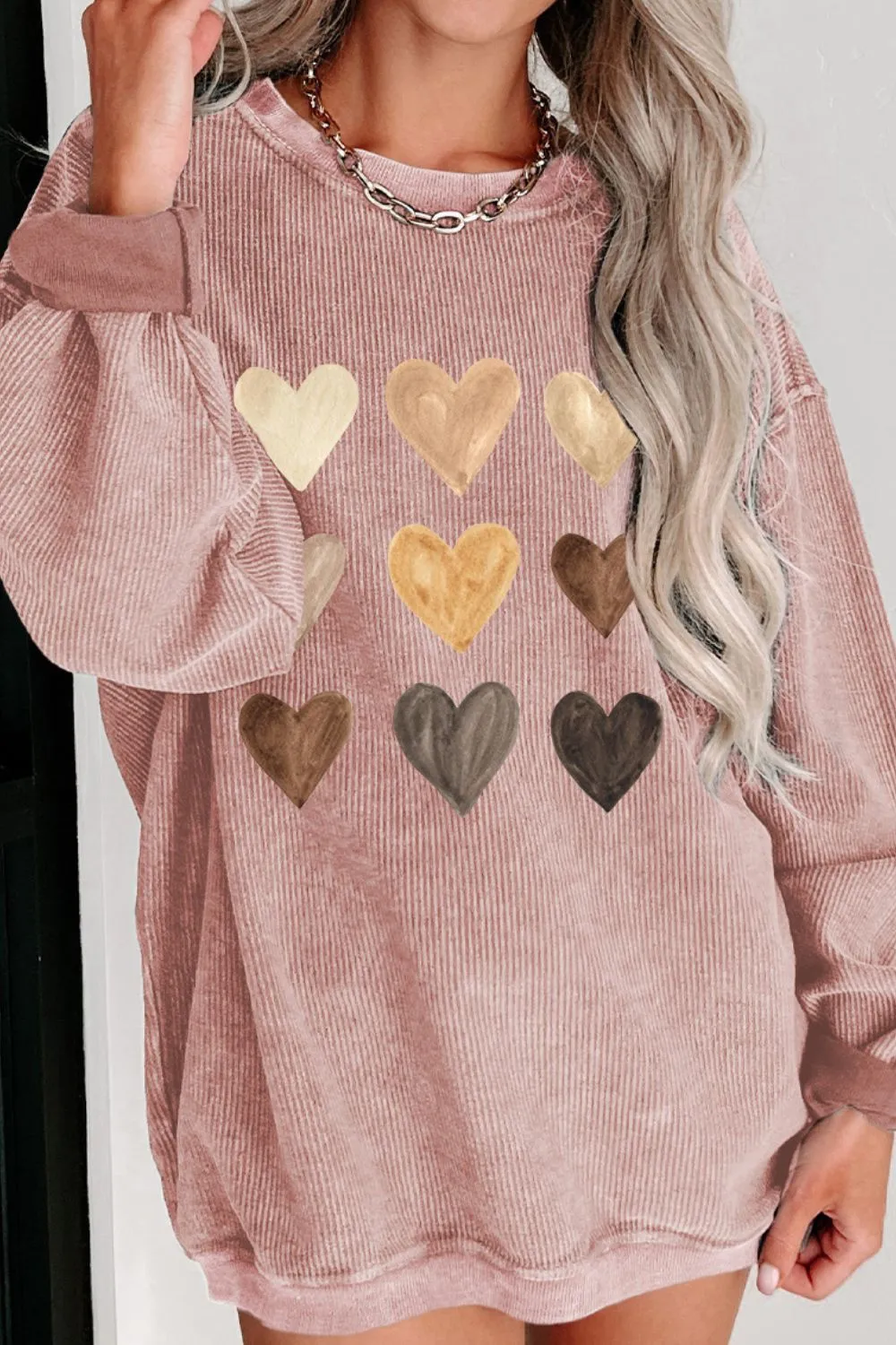Heart Round Neck Dropped Shoulder Sweatshirt, image 6