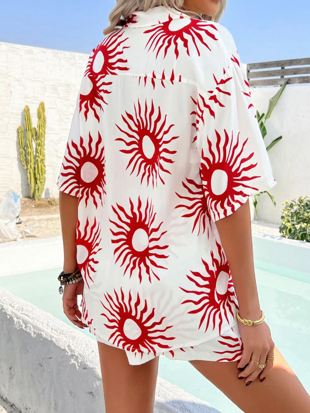 Printed Collared Neck Half Sleeve Top and Shorts Set, image 11