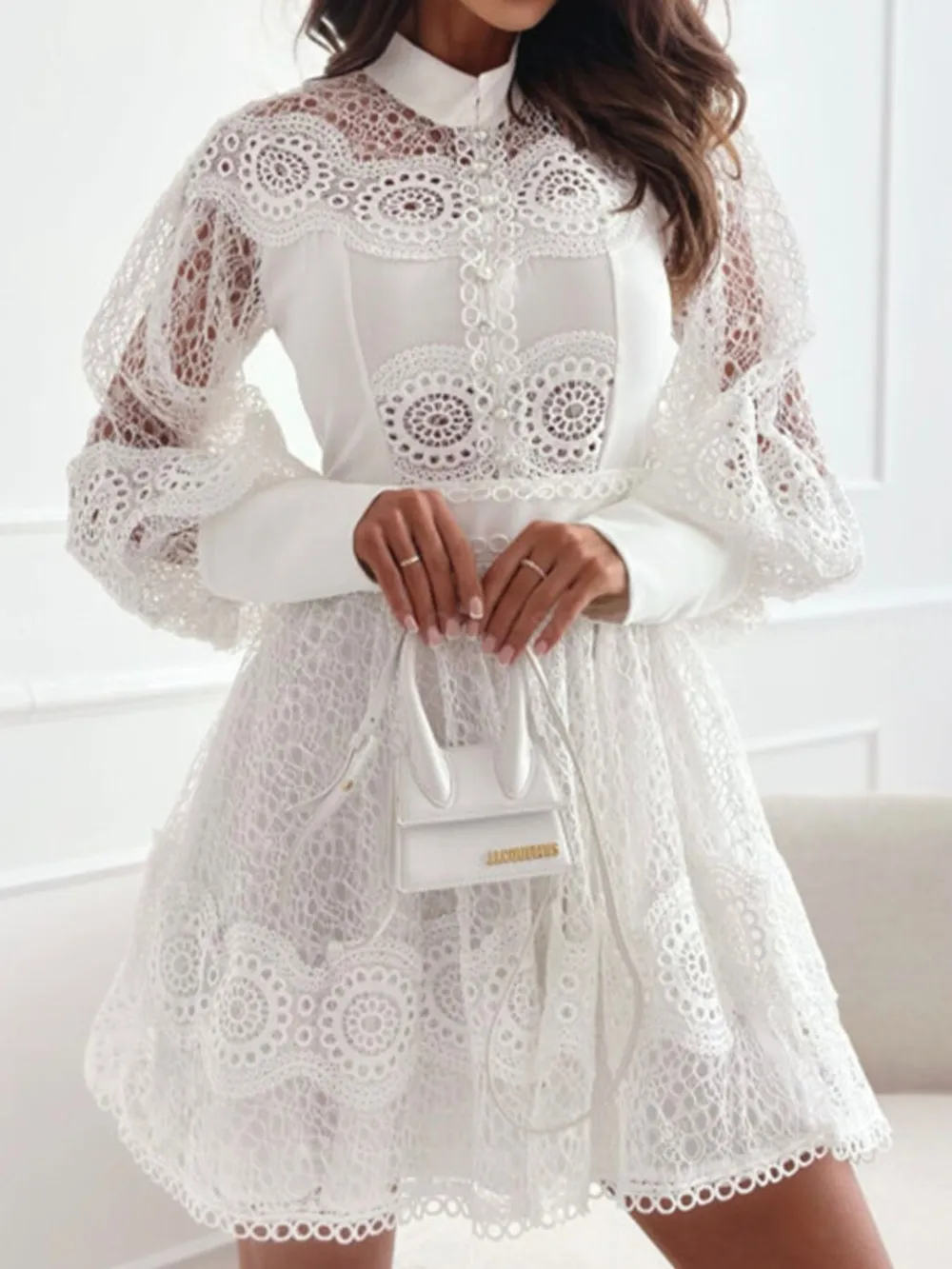 Lace Lantern Sleeve Mini Dress, image 17