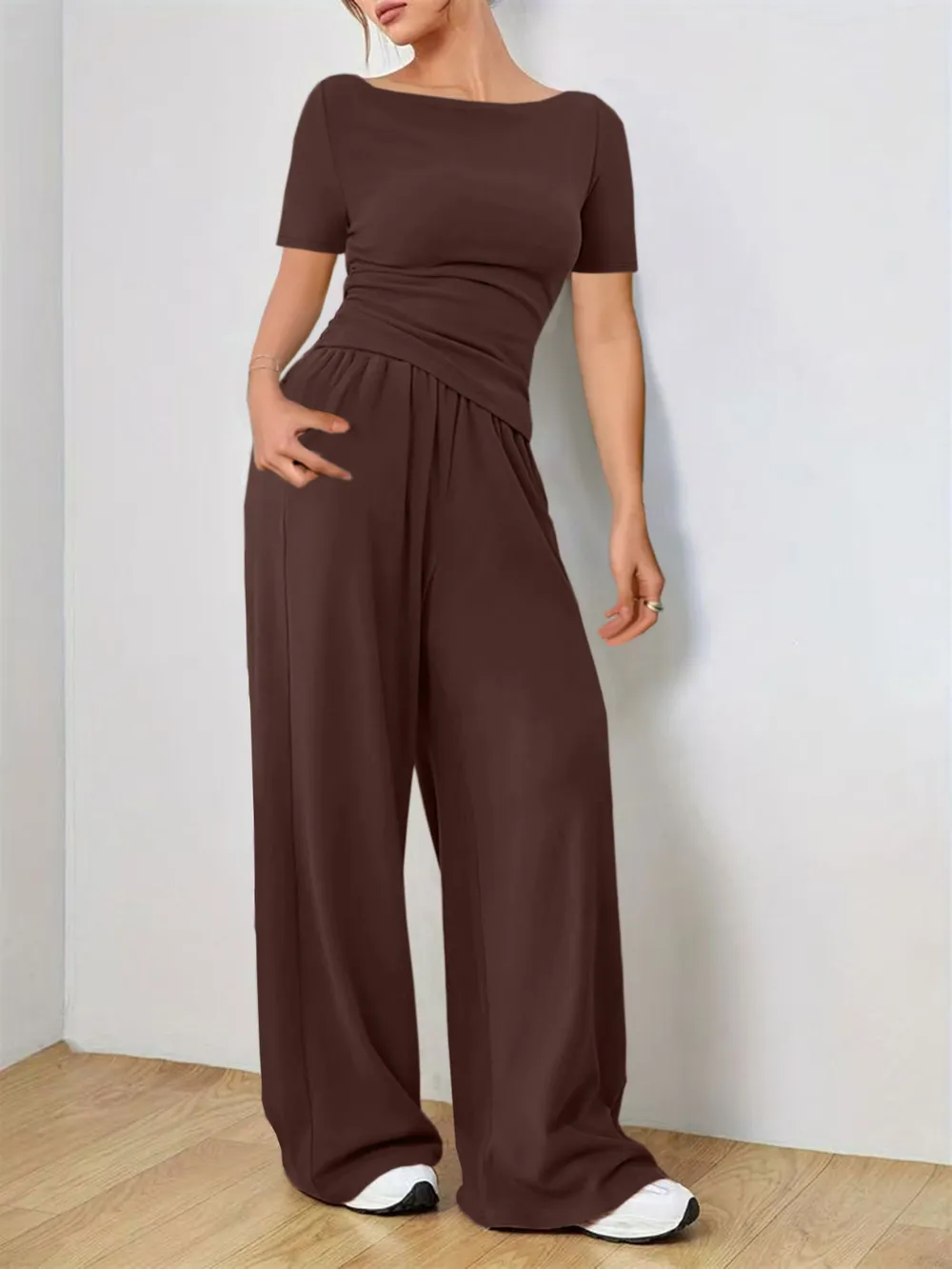 Round Neck Short Sleeve T-Shirt and Pants Set, image 14