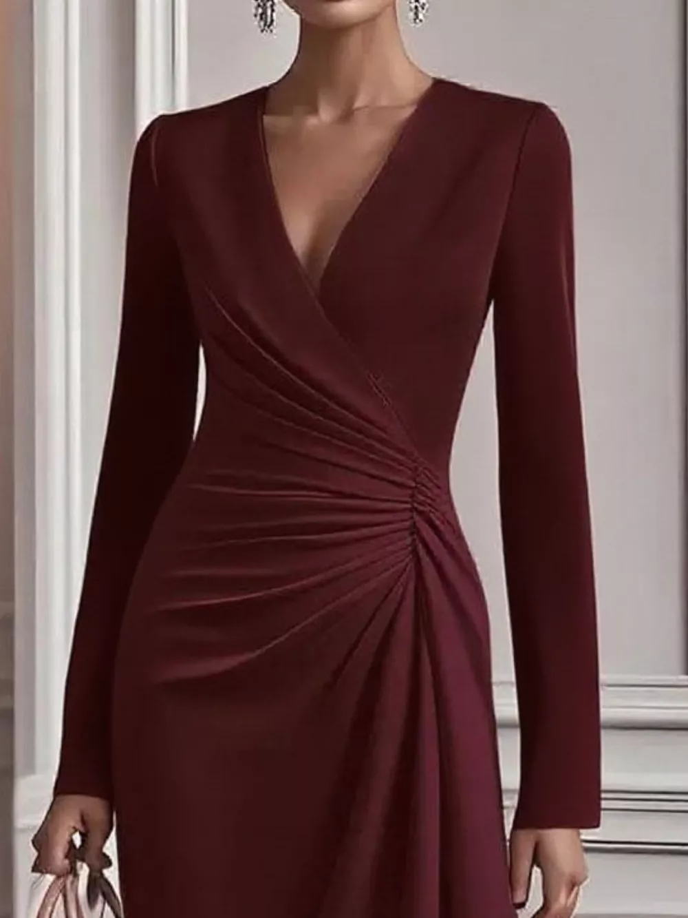 Ruched Surplice Long Sleeve Dress, image 8