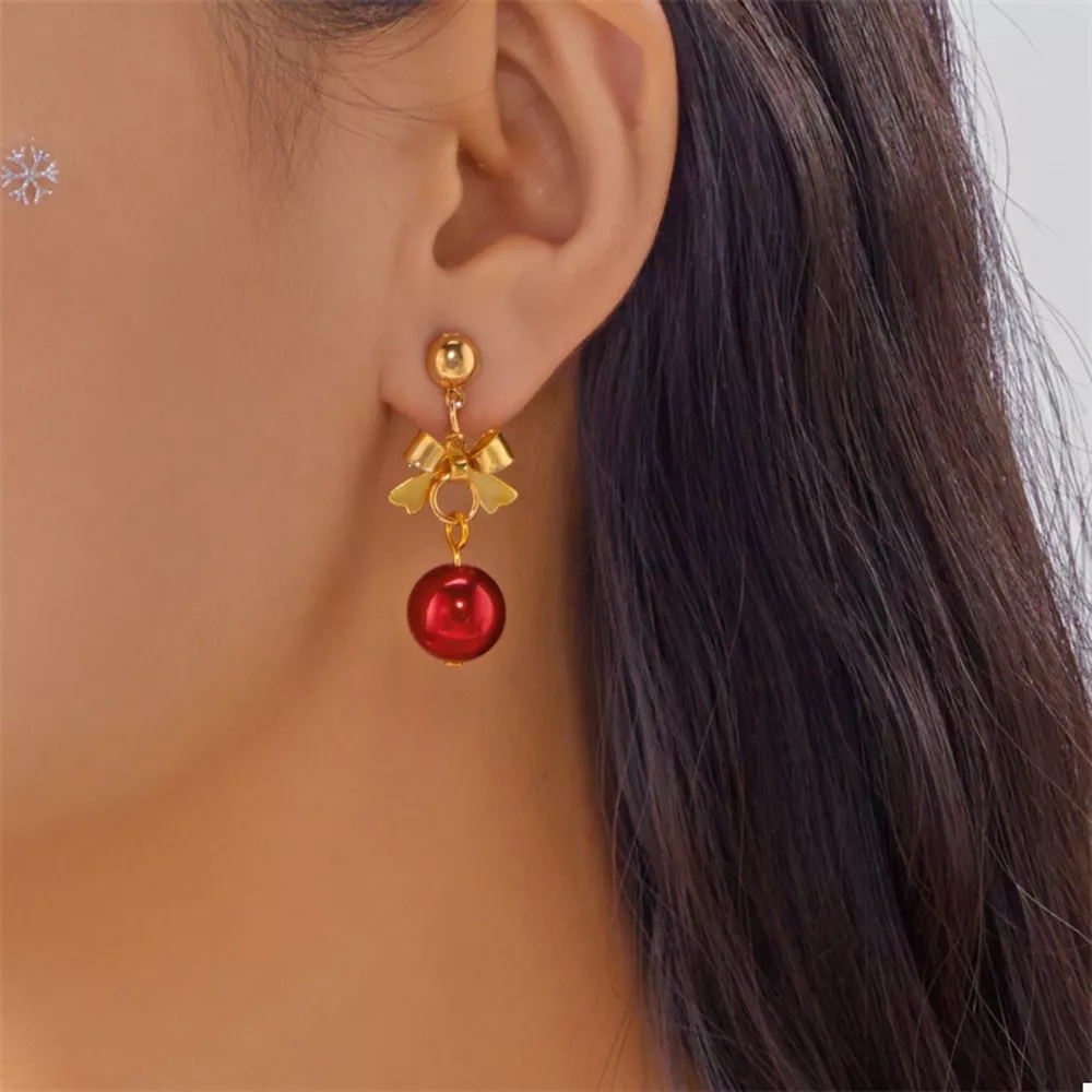Christmas 18K Gold-Plated Ball Drop Earrings, image 2